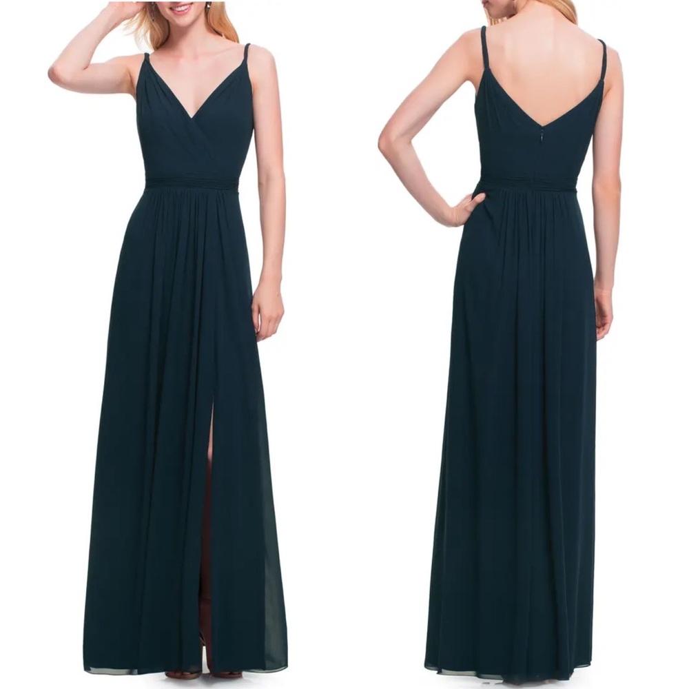 Levkoff Dress Surplice Neck Chiffon A-Line Gown in Navy size 18